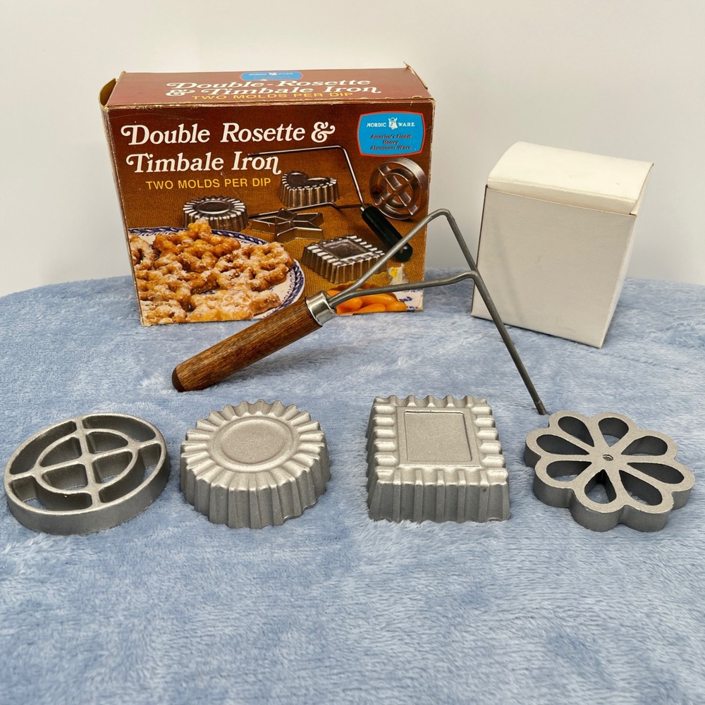 Vintage Nordic Ware Double Rosette & Timbale Iron w/ 4 Molds